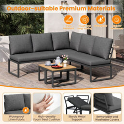 Fenchilin Garden Lounge Set 4-5 Seater Patio Sofa With Tables Reclining Adjustable Seating Grey - thumbnail 6