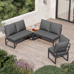 Fenchilin Garden Lounge Set 4-5 Seater Patio Sofa With Tables Reclining Adjustable Seating Grey - thumbnail 4