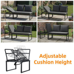 Fenchilin Garden Lounge Set 4-5 Seater Patio Sofa With Tables Reclining Adjustable Seating Grey - thumbnail 8