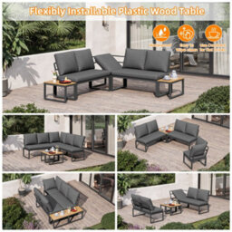 Fenchilin Garden Lounge Set 4-5 Seater Patio Sofa With Tables Reclining Adjustable Seating Grey - thumbnail 9