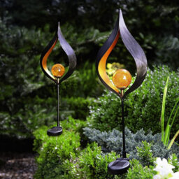 2 X Aura Flame Globe Stake Lights - Solar Powered Zen Style Outdoor Garden Metal Led Globe Light - Measures H91 X W16.8 X D7.2Cm - thumbnail 1