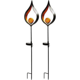 2 X Aura Flame Globe Stake Lights - Solar Powered Zen Style Outdoor Garden Metal Led Globe Light - Measures H91 X W16.8 X D7.2Cm - thumbnail 2