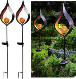 2 X Aura Flame Globe Stake Lights - Solar Powered Zen Style Outdoor Garden Metal Led Globe Light - Measures H91 X W16.8 X D7.2Cm - thumbnail 3