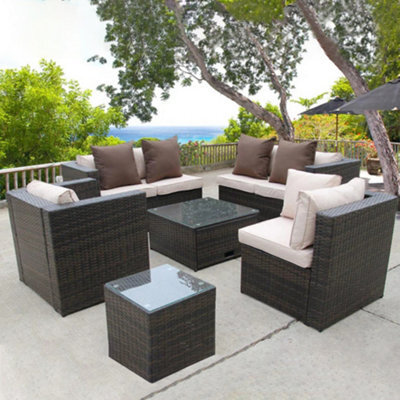 UK Leisure World Brown Rattan Wicker Conservatory Outdoor Garden Furniture Set Corner Sofa Table - image 1