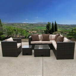 UK Leisure World Brown Rattan Wicker Conservatory Outdoor Garden Furniture Set Corner Sofa Table - thumbnail 2