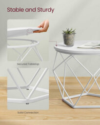 Songmics Modern Round Coffee Table Set, Pair Of End Tables With Removable Top, Steel Frame, Snow White And Cloud White - thumbnail 6