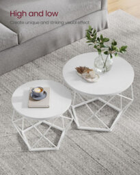 Songmics Modern Round Coffee Table Set, Pair Of End Tables With Removable Top, Steel Frame, Snow White And Cloud White - thumbnail 4