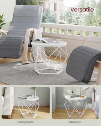 Songmics Modern Round Coffee Table Set, Pair Of End Tables With Removable Top, Steel Frame, Snow White And Cloud White - thumbnail 3
