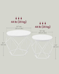 Songmics Modern Round Coffee Table Set, Pair Of End Tables With Removable Top, Steel Frame, Snow White And Cloud White - thumbnail 2