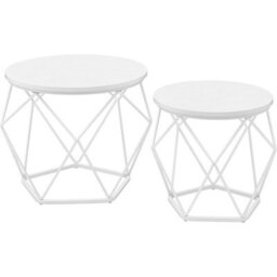 Songmics Modern Round Coffee Table Set, Pair Of End Tables With Removable Top, Steel Frame, Snow White And Cloud White - thumbnail 8