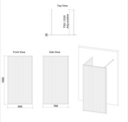 Royal Bathrooms Luxor 2 Sided Walk In Wet Room Fluted Shower Enclosure With 1200 X 760mm Stone Tray & Matt Black Frame 8mm Easy Clean Glass - thumbnail 8