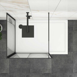 Royal Bathrooms Luxor 2 Sided Walk In Wet Room Fluted Shower Enclosure With 1200 X 760mm Stone Tray & Matt Black Frame 8mm Easy Clean Glass - thumbnail 5