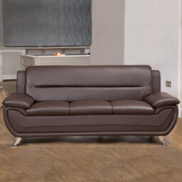 Dexter 200Cm Wide Contemporary Brown Bonded Leather 3 Seat Sofa With Chrome Legs