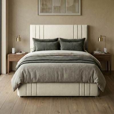 "Adore Designs Rio Plush Velvet Divan Bed, 50"" Headboard, & Footboard - 4Ft Small Double - Cream - 4 Drawers" - image 1