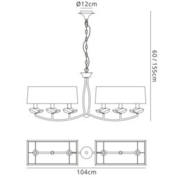 Luminosa Lighting Luminosa Akira Linear Pendant 2 Arm 6 Light E14, Antique Brass With Cream Shades - thumbnail 7