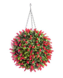 Best Artificial 38Cm Red Lush Lavender Hanging Basket Flower Topiary Ball - Suitable For Outdoor Use - Weather & Fade Resistant