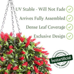 Best Artificial 38Cm Red Lush Lavender Hanging Basket Flower Topiary Ball - Suitable For Outdoor Use - Weather & Fade Resistant - thumbnail 2