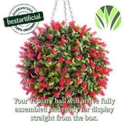 Best Artificial 38Cm Red Lush Lavender Hanging Basket Flower Topiary Ball - Suitable For Outdoor Use - Weather & Fade Resistant - thumbnail 6