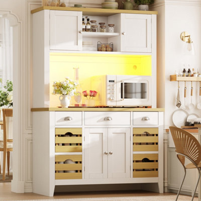 Btm Tall Led Storage Cabinet With Rgb Lighting Soft Close Doors Adjustable Shelves Baskets Wood Look Worktop White - image 1