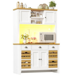 Btm Tall Led Storage Cabinet With Rgb Lighting Soft Close Doors Adjustable Shelves Baskets Wood Look Worktop White - thumbnail 9