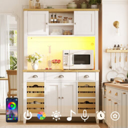 Btm Tall Led Storage Cabinet With Rgb Lighting Soft Close Doors Adjustable Shelves Baskets Wood Look Worktop White - thumbnail 5
