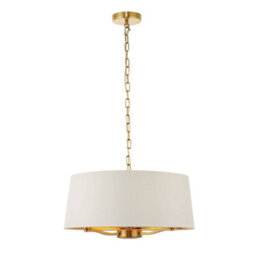 Luminosa Lighting Luminosa Harvey 3 Light Ceiling Pendant Satin Brushed Gold, Vintage White Silk Effect, E14