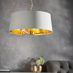 Luminosa Lighting Luminosa Harvey 3 Light Ceiling Pendant Satin Brushed Gold, Vintage White Silk Effect, E14 - thumbnail 3