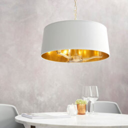 Luminosa Lighting Luminosa Harvey 3 Light Ceiling Pendant Satin Brushed Gold, Vintage White Silk Effect, E14 - thumbnail 2