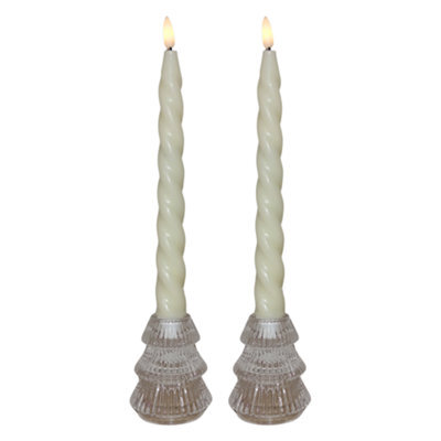 Set Of 2 Small Christmas Tree Candle Holders - Winter Ice - image 1