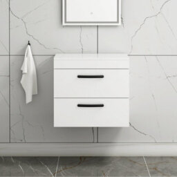 Royal Bathrooms 600mm Wall Hung Vanity Unit 2 Drawer Gloss White - Storage Cabinetwith Matt Black Handle - thumbnail 1