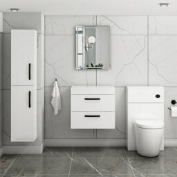 Royal Bathrooms 600mm Wall Hung Vanity Unit 2 Drawer Gloss White - Storage Cabinetwith Matt Black Handle - thumbnail 2
