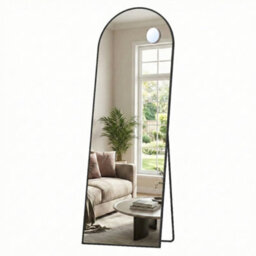 LEDREM Arched Full-Length Standing Mirror With Magnifying Mirror, Tempered Glass, 160 X 50 Cm, Black - thumbnail 4