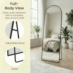 LEDREM Arched Full-Length Standing Mirror With Magnifying Mirror, Tempered Glass, 160 X 50 Cm, Black - thumbnail 8