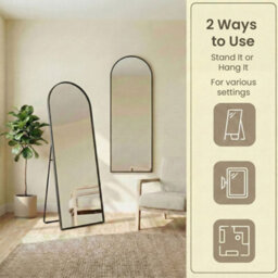LEDREM Arched Full-Length Standing Mirror With Magnifying Mirror, Tempered Glass, 160 X 50 Cm, Black - thumbnail 9