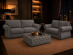 Rio Swan Chesterfield Sofa Grey 3 Plus 2 Full Set