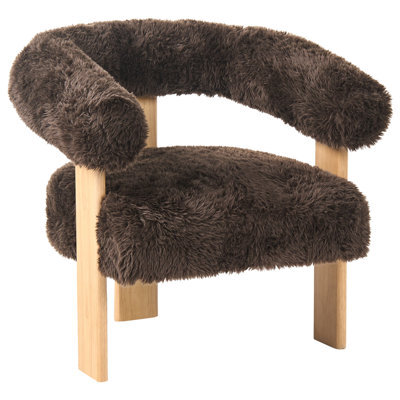 Wyld And Coco Elitehome Retro Armchair - Dark Brown Faux Fur Upholstery, Rubberwood Legs, W77 X D68 X H76Cm - image 1