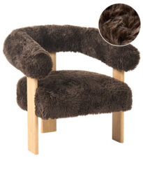 Wyld And Coco Elitehome Retro Armchair - Dark Brown Faux Fur Upholstery, Rubberwood Legs, W77 X D68 X H76Cm - thumbnail 3