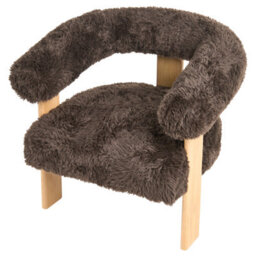 Wyld And Coco Elitehome Retro Armchair - Dark Brown Faux Fur Upholstery, Rubberwood Legs, W77 X D68 X H76Cm - thumbnail 6