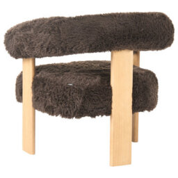 Wyld And Coco Elitehome Retro Armchair - Dark Brown Faux Fur Upholstery, Rubberwood Legs, W77 X D68 X H76Cm - thumbnail 5