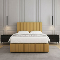 REGIONAL FURNISHINGS Divan Bed Set Mustard Plush Velvet Upholstered 24Inch Headboard & Footboard 2Drawers Footend & No Mattress In 4Ft 4Ft6 5Ft 6Ft - thumbnail 3