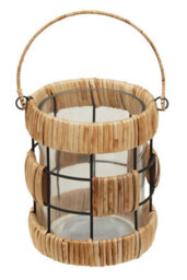 Orsina Natural Rattan Small Lantern, Rustic And Stylish Glass Lantern, Black Metal And Clear Glass Candle Lantern - thumbnail 2