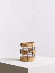 Orsina Natural Rattan Small Lantern, Rustic And Stylish Glass Lantern, Black Metal And Clear Glass Candle Lantern - thumbnail 3