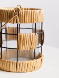 Orsina Natural Rattan Small Lantern, Rustic And Stylish Glass Lantern, Black Metal And Clear Glass Candle Lantern - thumbnail 4