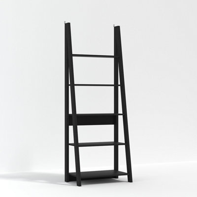 LPD Tiva Black Ladder Bookcase - Sleek Leaning Design With 5-Tier Shelving For Modern Storage W 64 X L 38.6 X H 175.4 Cm - image 1