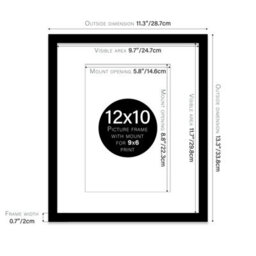 "12X10"" Black Frame With Mount For 9X6"" Pictures 20mm Thin Edge Portrait And Landscape Display With Wall Hooks And Kickstand" - thumbnail 2