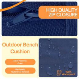 Crescent Waterproof Garden Bench Cushion Navy 2 Seater Outdoor Patio Seat Pad - thumbnail 4