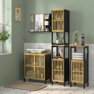 Homcom Bathroom Mirror Wall Mount Vanity Mirror With 4 Storage Shelves, Black - image 1