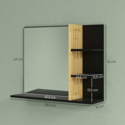 Homcom Bathroom Mirror Wall Mount Vanity Mirror With 4 Storage Shelves, Black - thumbnail 3