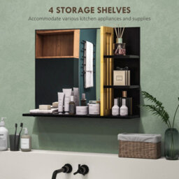 Homcom Bathroom Mirror Wall Mount Vanity Mirror With 4 Storage Shelves, Black - thumbnail 4