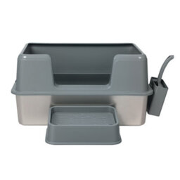 Skylos Stainless Steel Cat Litter Box High Sided Litter Tray Scoop Pedal - thumbnail 3